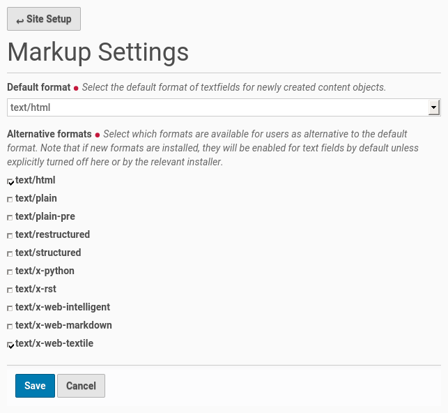 Markup setup configuration
